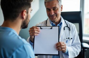 A doctor consulting with a patient in a medical office setting