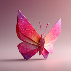 Vibrant origami butterfly with a gradient from pink to orange, beautifully crafted with delicate folds and displayed on a soft background.