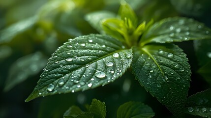 green leaf with dew drops