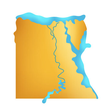 Map Of Egypt With Nile River And Mediterranean Sea In Vibrant Orange And Blue Tones