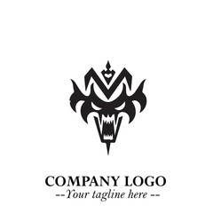 Head of Vampire Logo Symbol in Black on the White Background with Gothic Horror Vector Design