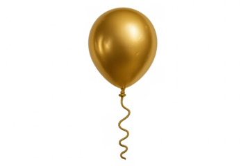 Golden celebration balloon floating with shiny metallic surface, symbolizing success, luxury, and festive events on transparent background
