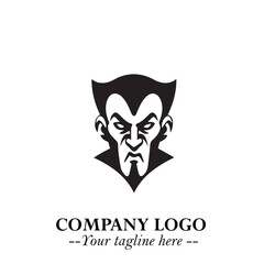 Head of Vampire Logo Symbol in Black on the White Background with Gothic Horror Vector Design