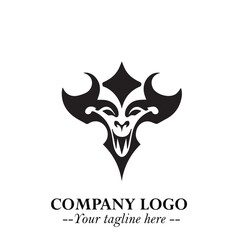 Head of Vampire Logo Symbol in Black on the White Background with Gothic Horror Vector Design