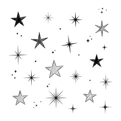 Fototapeta premium Hand-drawn black and white stars on white background 