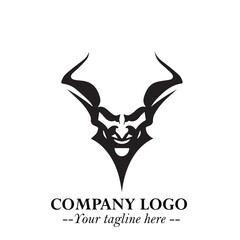 Head of Vampire Logo Symbol in Black on the White Background with Gothic Horror Vector Design