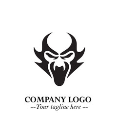 Head of Vampire Logo Symbol in Black on the White Background with Gothic Horror Vector Design