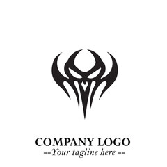 Head of Vampire Logo Symbol in Black on the White Background with Gothic Horror Vector Design