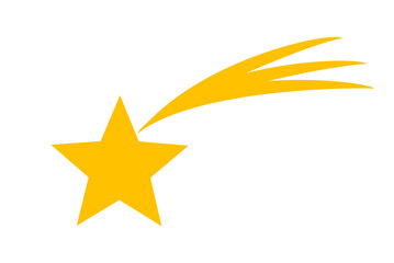 Yellow shooting star icon with motion trail, minimalist falling star symbol