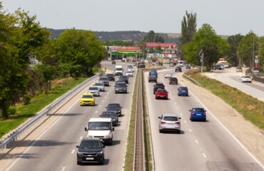 Standstill traffic. View from hour traffic. Transportation industry