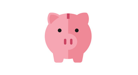 A flat illustration of a pink piggy bank, centered on a white background, viewed head-on with simple features