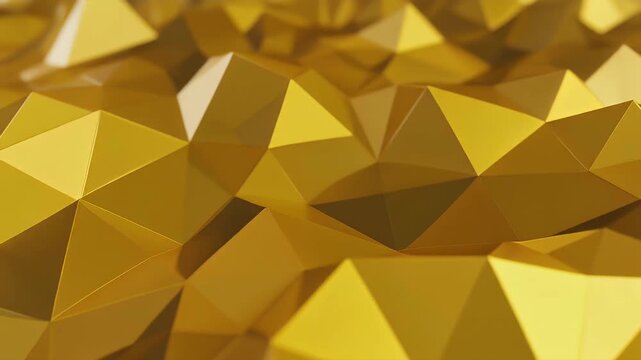A captivating close-up of a golden geometric low poly surface with sharp facets and varying light.