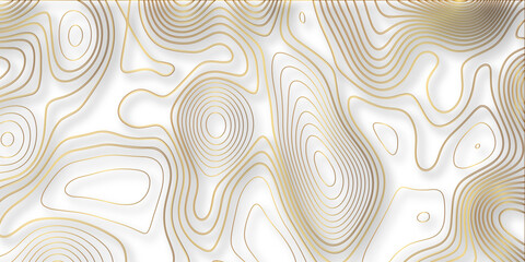 Abstract white colorful golden Topographic line map background. Contour elevation topographic and textured Background Modern design with White background with topographic wavy pate for decoration.	