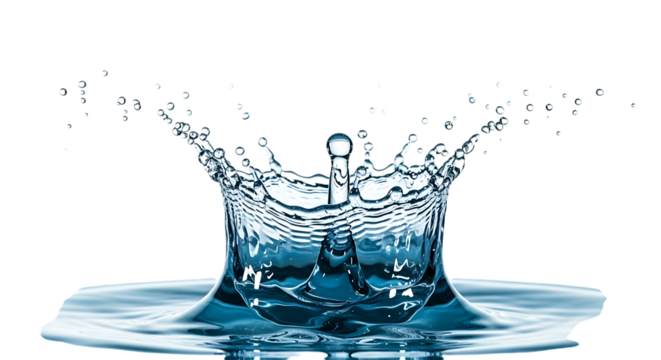 Captivating high speed photograph of a water splash forming a crown shape against a solid black background