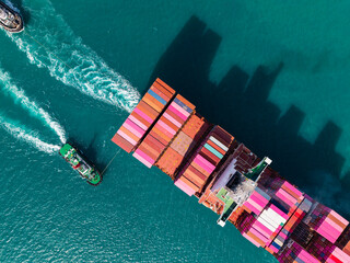 Aerial View of Cargo Ship with Containers