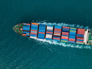 Aerial View of Cargo Ship with Containers