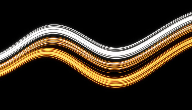 Futuristic design of harmony of gold and white light lines that flow dancing through the darkness