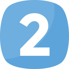 Number 2 graphic icon with rounded corners and a light blue background and white digit two centered and clearly visible on a clean transparent background ideal for educational or design purposes