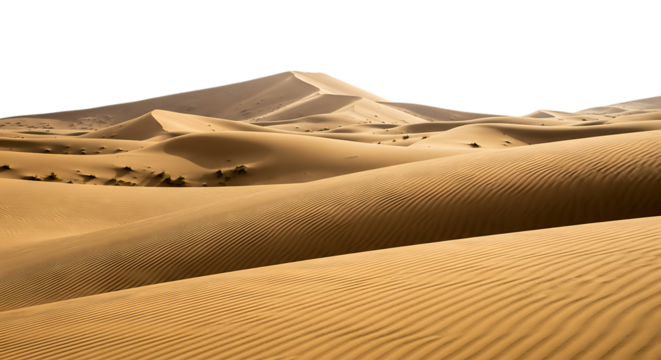 Vast desert landscape with rolling sand dunes under a dark sky at twilight or night