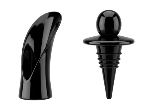 Two sleek black wine accessories a pourer and a stopper isolated on transparent background