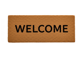 Brown coir doormat with welcome text isolated on transparent background