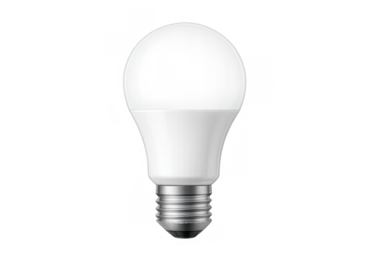 Led light bulb illuminating on transparent background, representing ideas, energy saving, modern technology, and sustainable electric power