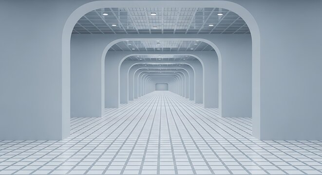 Futuristic portal design, endless repeating pattern with symmetrical tunnel shape, a passageway extending into the