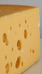 Image depicting Emmental cheese with intricate details highlighting its distinctive texture