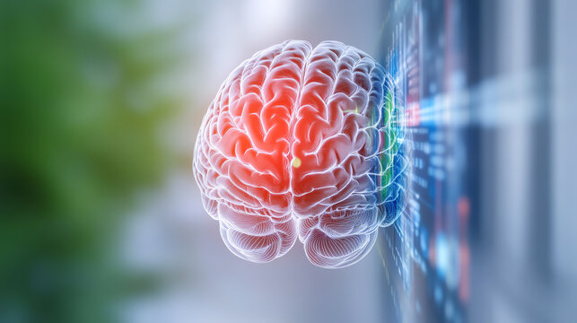 Abstract visualization of a brain with digital connections, symbolizing technology and neuroscience advancements.