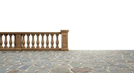 Elegant stone balustrade and patterned floor with a stark black background for copy space