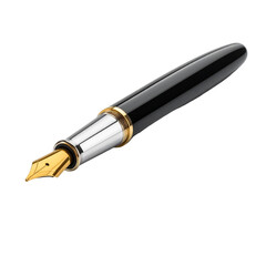 Elegant Black and Gold Fountain Pen with Shiny Metallic Details and Golden Nib