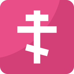 Obraz premium Orthodox Christian Cross Symbol Icon With White Outline On A Vibrant Pink Square Background With Subtle Shadow Effect Representing Religious Faith And Spirituality