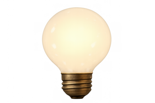 Illuminated light bulb glowing with bright yellow light representing ideas, inspiration, and solution on transparent background