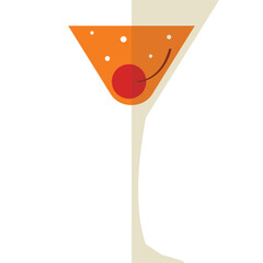 Orange Martini Cocktail with Cherry Garnish and Bubbles in a Martini Glass with a Shadow on a White Background