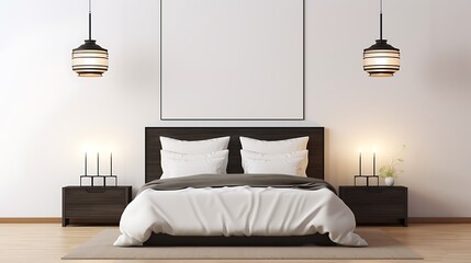 Serene modern bedroom sanctuary with plush white bedding, ambient lighting, and minimalist decor, offering ultimate comfort and style for relaxation.