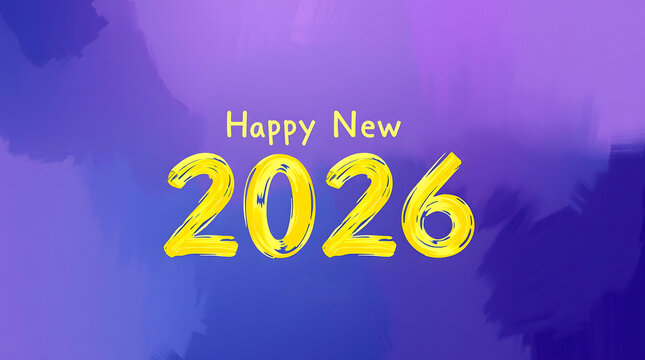 Happy new year 2026 celebration greeting on vibrant purple background