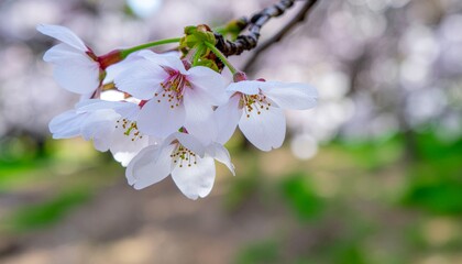 Blooming Cherry Blossoms on a Branch A Delicate Floral Display in Spring
