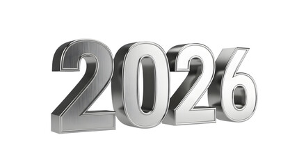 Silver 3d numbers 2026 foe new year isolated on transparent background