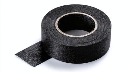 Close-up shot of black tape with a pulled-out strip