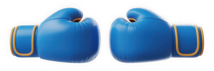 Pair of blue boxing gloves facing each other isolated isolated on transparent background