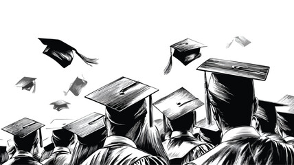 Monochrome Graduation Ceremony with Class of Graduates and Caps