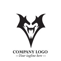 Head of Vampire Logo Symbol in Black on the White Background with Gothic Horror Vector Design