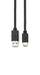 Product shot of a silver-accented, short black USB cable (Type-A to Micro-B) for mobile charging needs.
