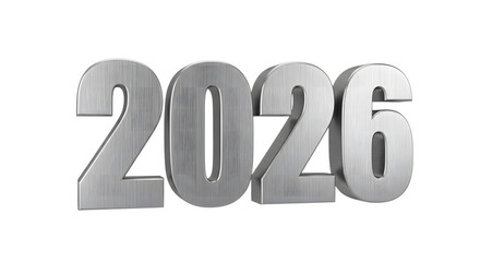 Silver 3d numbers 2026 foe new year isolated on transparent background