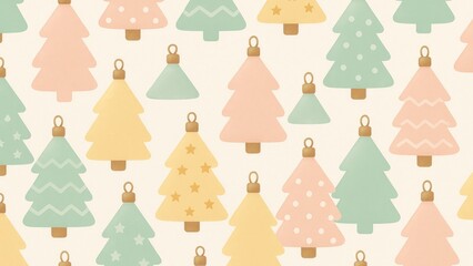 Pastel Christmas tree pattern desktop wallpaper