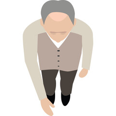 Overhead View of an Elderly Man in a Vest and White Shirt Reaching Forward on a Transparent Background