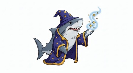 Fototapeta premium Shark Clipart Wizard in Robe, Spellcasting with Magic