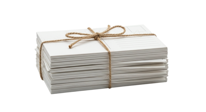 Stack of white cards tied with twine, perfect for invitations, notes, or rusticthemed designs and presentations
