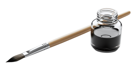 Closeup of a paintbrush and an ink bottle, perfect for illustrating art, creativity, and the tools of artistic expression