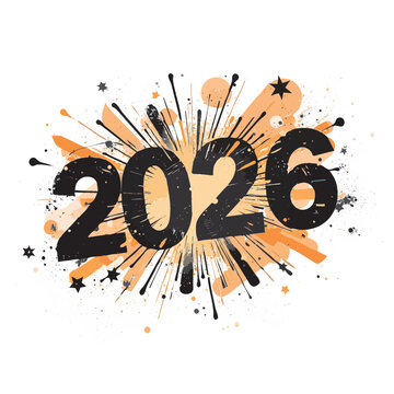 bold black 2026 numbers with stylized firework burst graphic  new year stock vector silhoutte illustration white background